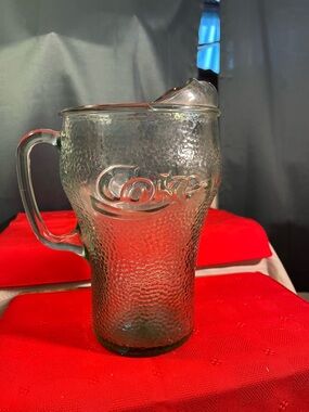 Coca Cola Clear Textured Glass Pitcher with Handle